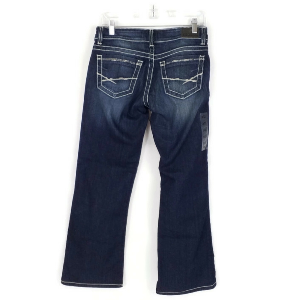 BKE Stella Dark Wash Low Rise Thick Stitch Bootcut Denim Jeans